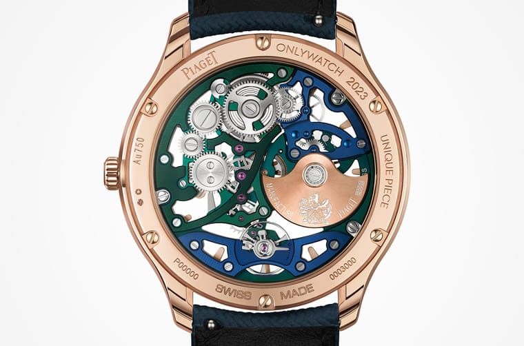 伯爵Polo鏤空表第一次呈現(xiàn)藍(lán)、綠、玫瑰金三色組合向知名藝術(shù)家致敬