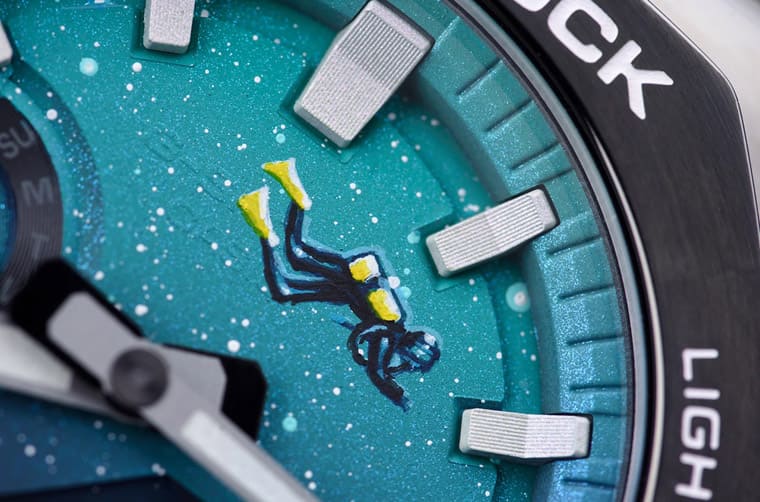 「手繪潛水員漂浮深海」這支G-SHOCK農家橡樹很不一樣