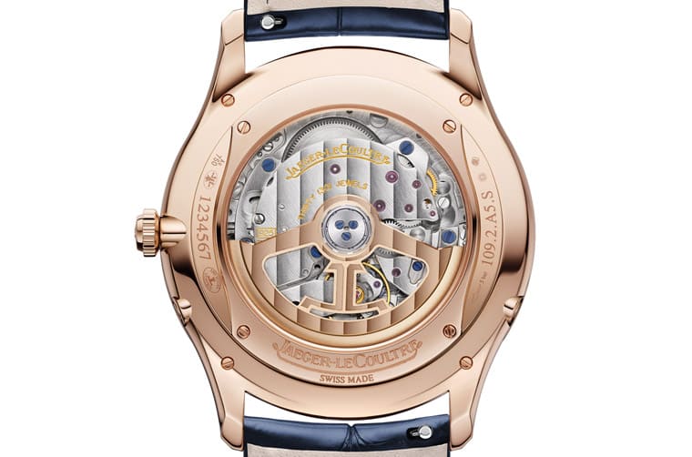 積家Master Ultra超薄大師月相表改玫瑰金材質搭配漸層藍色面盤詮釋雅致型格